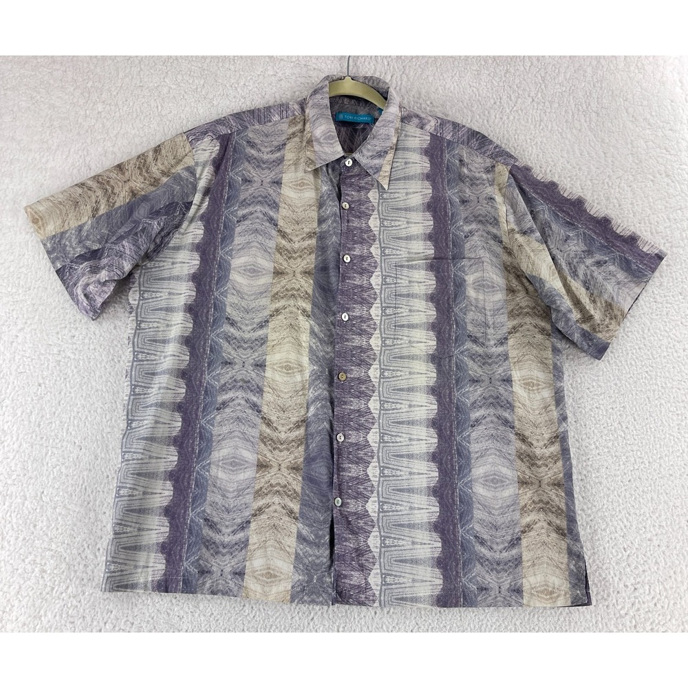 Tori‎ Richard Button-Up Shirt Mens Size XL Gray Short Sleeve Vintage Made in USA